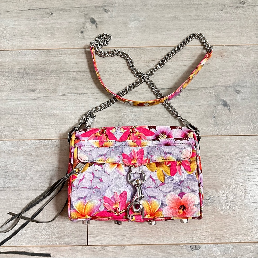 Rebecca Minkoff floral cross body bag on chain and leather